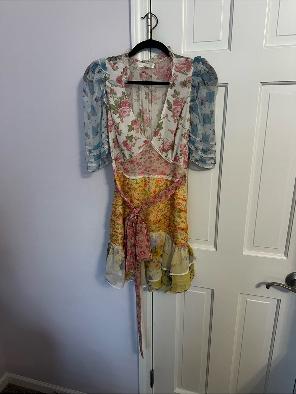 LoveShackFancy Floral Pink and Cream Ruffled Dress